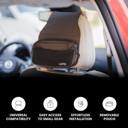 Luno Universal Headrest Organizer – Car Headrest Storage for Car with 5 Pockets, Removable MOLLE Pouch & Customizable Storage | Fits All Vehicles for Camping, Overlanding & Everyday Gear Access