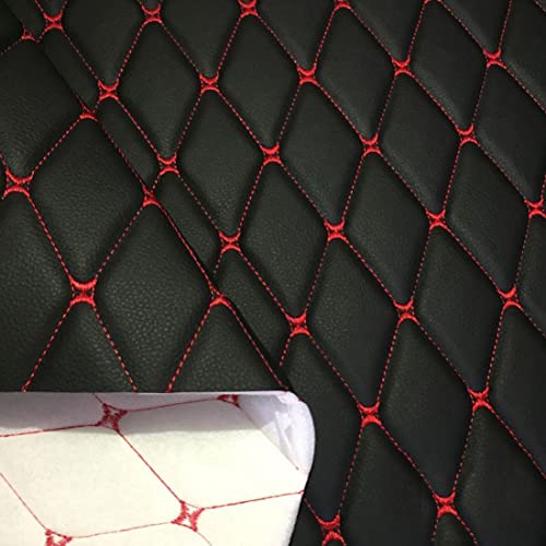 Faux Leather Fabric Quilted Foam Vinyl Fabric Upholstery Thick 6mm Foam Backed for Cars Vehicle Seat Cover Furniture Auto Headliner Repair Headboards DIY Crafts(Size:1.5x1m/59x39in,Color:Red Thread 1) - color: Red Thread 1, size: 1.5x1m/59x39in