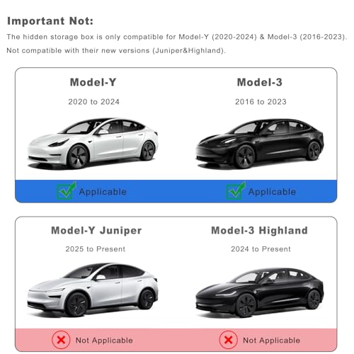 Armrest Hidden Storage Box for Tesla Model Y (2020-2024) & Model 3 (2016-2023), Center Console Armrest Secret Compartment, Not for Model Y Juniper(2025/26) & Model 3 Highland (2024/25/26)