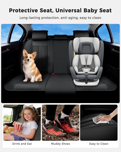 Huidasource Back Seat Cover, Luxury Nappa Leather Back Car Seat Cover, Back seat Covers with Velcro Adjustable, Cooling Holes, Seat Belts, Child Safety Seats etc, Fit for Most Cars SUV Trucks, Black - color: R# Black, size: Rear