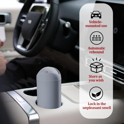 Car Trash Can with Lid, Portable Silicone Vehicle Cup Holder Dustbin Garbage Can, Compact Round Automobile Interior Rubbish Bin Garbage Container, Universal for RV Truck SUV (Gray) - color: Gray