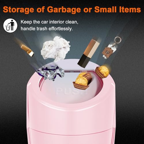 Car Trash Can, 2 Packs Mini Car Trash Bin with Lid, Leakproof Cup Holder Car Garbage Can with 60 Trash Bags, Vehicle Front Back Seat Organizers and Storage for Car, Home, Office, Pink - color: Pink