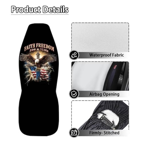 Eagle Cross Print 2 Pcs Car Front Seat Cover, American Flag Printed Waterproof Car Seat Cover Front Seats Only Airbag Compatible, Universal Fits for Most Cars SUV Truck Vehicles Sedan - color: Black and Red - Eagle Cross American Flag