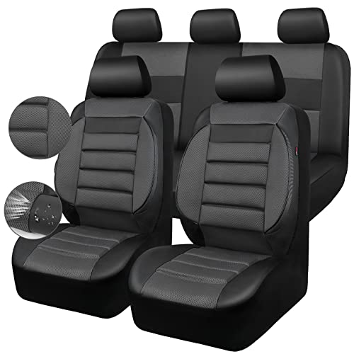 CAR PASS Leather 3D Foam Back Support Car Seat Covers Full Set Air Mesh Automotive Seat Covers, All Season Car Seat Cover Fit Automotive,SUV,Sedan,Van, Airbag Compatible Elegance (Black Charcoal Gray) - color: Black Charcoal