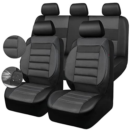 CAR PASS Leather 3D Foam Back Support Car Seat Covers Full Set Air Mesh Automotive Seat Covers, All Season Car Seat Cover Fit Automotive,SUV,Sedan,Van, Airbag Compatible Elegance (Black Charcoal Gray) - color: Black Charcoal