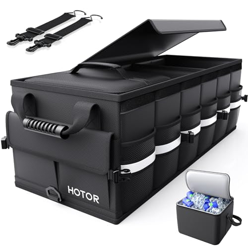 HOTOR Car Trunk Organizer - Trunk Organizer for SUV with Removable Cooler Bag, Foldable Cover, 3 Compartment Car Storage Essential Car Accessories for Truck, Van & Sedan, Black, 33.1" x 12.6" x 11.0" - color: Black, size: 33.1" x 12.6" x 11.0"