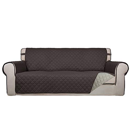 PureFit Reversible Quilted Sofa Cover, Water Resistant Slipcover Furniture Protector, Washable Couch Cover with Non Slip and Elastic Straps for Kids, Dogs, Pets (Oversized Sofa, Chocolate/Beige) - color: Chocolate/Beige, size: X-Large