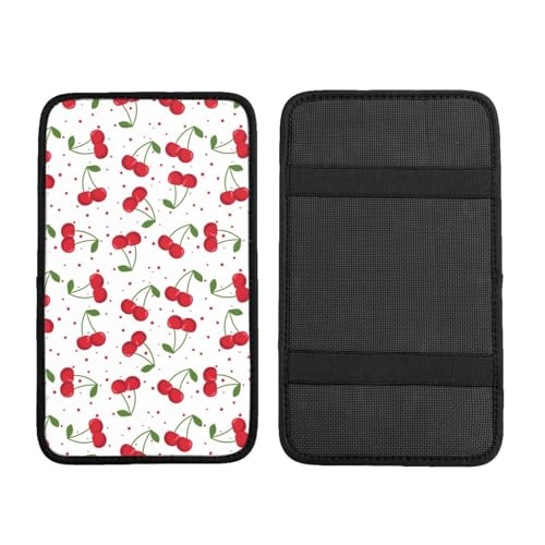 Universal Car Center Console Cushion Pad, Red Cherry Soft Waterproof Car Center Console Cover Auto Armrest Seat Box Cover Protector for Most Vehicle SUV Truck Car - color: Red Cherry