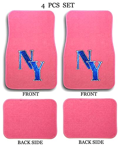 Universal Fit Front/Rear 4-Piece Full Set Crystal Bling Rhinestone Design Studded Carpet Car SUV Truck Pink Floor Mats - 4 Pcs Set (New York-Pink) - color: New York-Pink