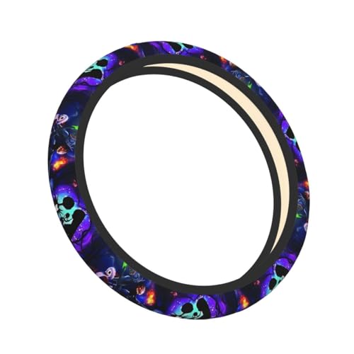 Halloween Jack and Sally Horror Nightmare Christmas Steering Wheel Cover for Women, Neoprene Anti-Slip Universal 15 inch Car Steering Wheel, Anime Car Accessories for Vehicle SUV (1)