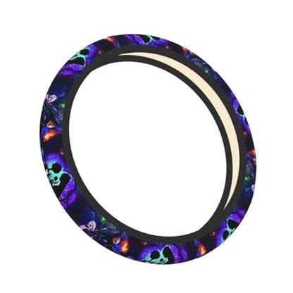 Halloween Jack and Sally Horror Nightmare Christmas Steering Wheel Cover for Women, Neoprene Anti-Slip Universal 15 inch Car Steering Wheel, Anime Car Accessories for Vehicle SUV (1)
