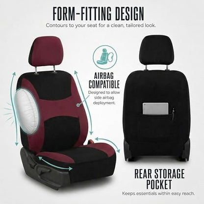 FH Group Car Seat Covers Full Set Cloth,Universal Fit combo,Washable Automotive Seat Covers,Low Back Front Seat Covers,Airbag Compatible,Split Bench Rear Seat for SUV,Sedan,Van Burgundy - color: Burgundy