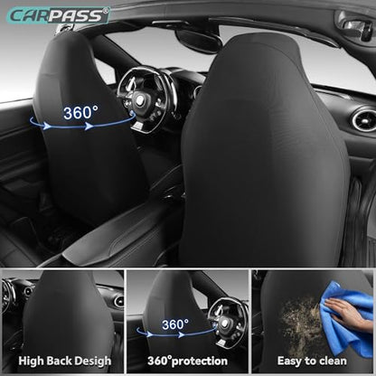 CAR PASS High Back Car Seat Cover Two Front Seats, Sporty Carbon Fiber 3D Waterproof Oxford Luxury Leather All Weather Bucket Seat Cover, Airbag Compatible Universal Fit Car Suv Sedan Truck Black Gray - color: Black and Gray