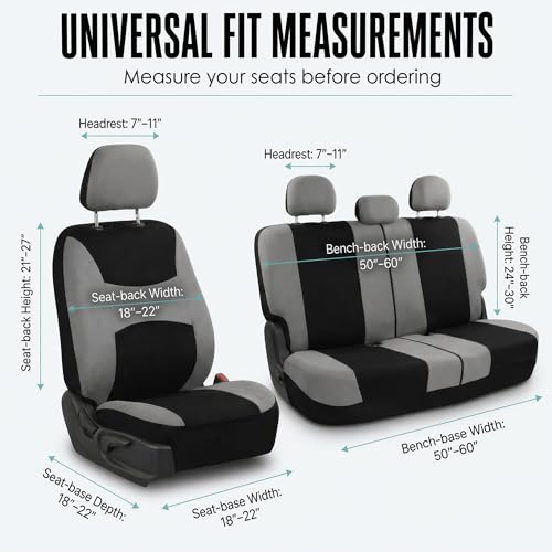 FH Group Universal Fit Gray Black Automotive Seat Covers Combo Set with Steering Wheel Cover and Seat Belt Pad fits Most Cars, SUVs, and Trucks (Airbag Compatible and Split Bench) - color: Gray/Black