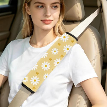 2 Pcs Seat Belt Cover for Women Adults, Daisy Car Seat Strap Pads for Children, Soft Car Seats Belt Cushion Pads for Kids Girls and Boys - color: Daisy