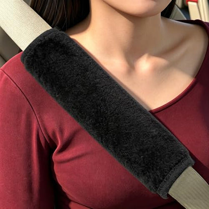Soft Fuzzy Plush Seat Belt Covers - 2 Pack, Seat Belt Pads to Neck & Shoulder Comfort from Rubbing & Irritation, Universal Fit for Car, Truck, SUV, Airplane, Backpack Straps - color: J-001-Black