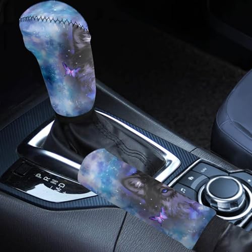 AFPANQZ Car Gear Shift Knobs Covers with Hand Brake Cover Sleeve 2 Piece Set Galaxy Butterfly Universal Case Sleeve for Car Auto SUV Interior Decoration Accessories - color: Galaxy Butterfly