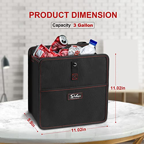 Simple Deluxe Car Trash Can with Storage Pockets, Multipurpose Car Garbage Bin with Adjustable Straps, Hanging for Headrest, Foldable and Portable Organizer, 3 Gallon, Black