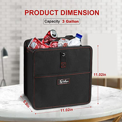 Simple Deluxe Car Trash Can with Storage Pockets, Multipurpose Car Garbage Bin with Adjustable Straps, Hanging for Headrest, Foldable and Portable Organizer, 3 Gallon, Black