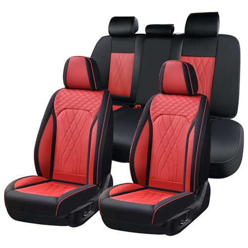 Universal Seat Cover Full Set Leather Seat Covers 5 Seats Waterproof Seat Protector Car Seat Cushion Driver Seat Cover Universal Fit for Most Car Truck SUV, Black&Red - color: Black&Red, size: FullSet