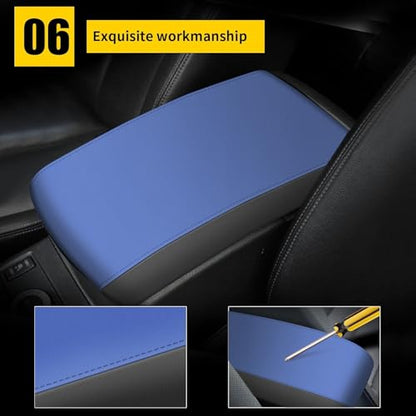 AOMSAZTO Console Covers for 2012-2015 Honda Civic Armrest Covers for Honda Civic Black with Blue Leather - color: blue