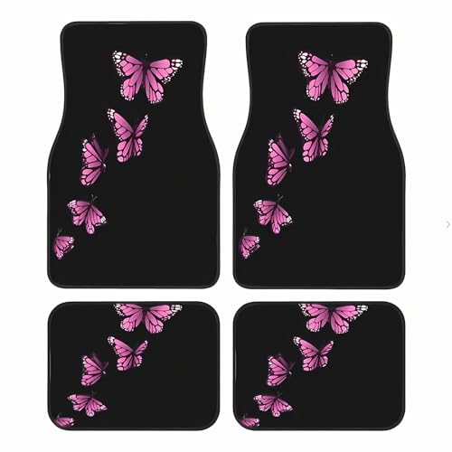 Universal Fit Car Floor Mats Set of 4Pcs, Beautiful Pink Butterfly All-Weather Front Rear Car Carpet Mats, Non-Slip Car Floor Mat Car Accessories for Automotive Trucks SUV Sedans Vans - color: Beautiful Pink Butterfly