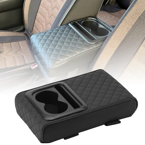 Car Center Console Armrest Pillow with Cup Holder (13.77"*8.26"*2.95") & Phone Holder Waterproof Leather Arm Rest Protector Cushion Car Accessories (Diamond Pattern) - color: Diamond Pattern