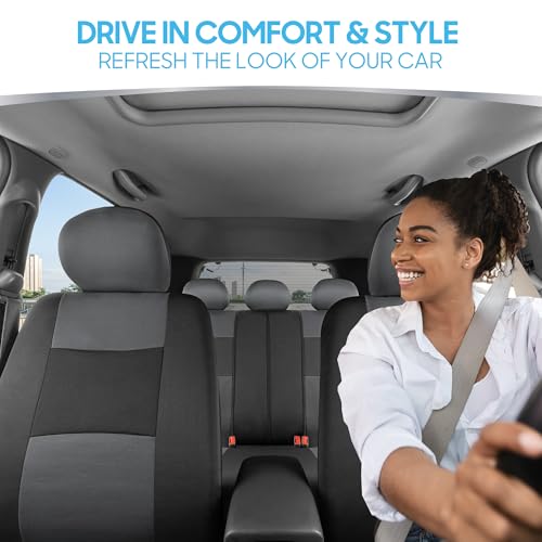 BDK PolyPro Car Seat Covers Full Set in Gray on Black – Front and Rear Split Bench Seat Covers for Cars, Easy to Install Car Seat Cover Set, Car Accessories for Auto Trucks Van SUV - color: Gray