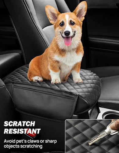 JOYTUTUS Center Console Cover Compatible with 2010-2024 4Runner, Leather Arm Rest Armrest Cover for Car, Durable Middle Console Cover, Car Arm Rest Cover Replacement, with 2 Pocket