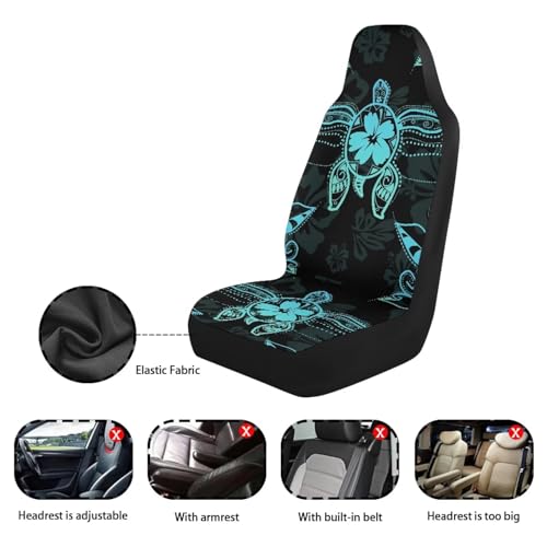 Blue Sea Turtle Front Car Seat Cover Hibiscus Car Seat Covers Front Seats Set of 2 Removable Automotive Accessories Anti-Slip Back Fabric for Most Cars Sedans SUVs - color: Blue Sea Turtle Hibiscus