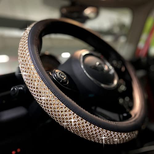 Bling Bling Comfy Steering Wheel Cover with Jumbo Crystal Rhinestones, Anti-Slip Diamond Leather Car Steer Cover (Gold) - color: 3.Gold, size: Medium(Standard) Size[14 1/2''-15'']