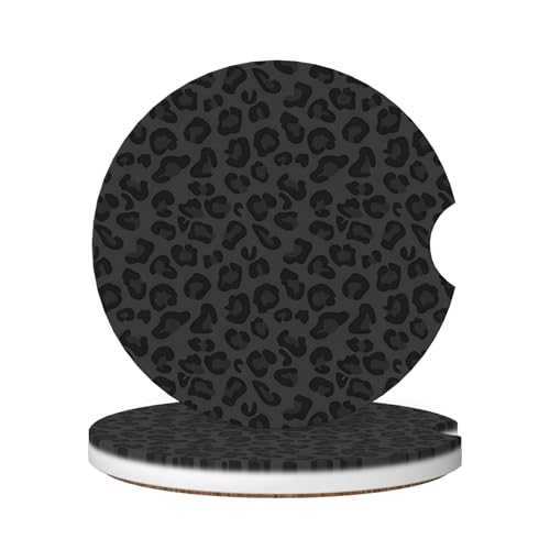 Absorbent Car Coasters for Cup Holders, 2 Pack Universal Anti Slip Ceramic Cup Coaster for Women Men 2.56 Inch Car Interior Accessories - Black Leopard Print 001 - color: Black Leopard Print 001
