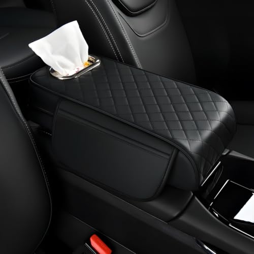 Car Armrest Pad, Universal Armrest Cushion Pad, Leather Armrest Box Pad - color: Without cup holder, Black