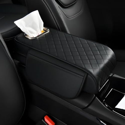 Car Armrest Pad, Universal Armrest Cushion Pad, Leather Armrest Box Pad - color: Without cup holder, Black