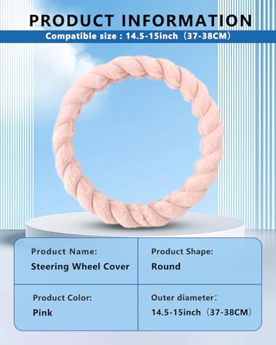 Fluffy Pink Steering Wheel Cover for Women Girls, Cute Plush Fuzzy 15" Universal Anti-Slip Breathable, Soft Warm Cozy Comfortable for Teen College Student, Kawaii Girly 14.5-15 Inch - color: Pink