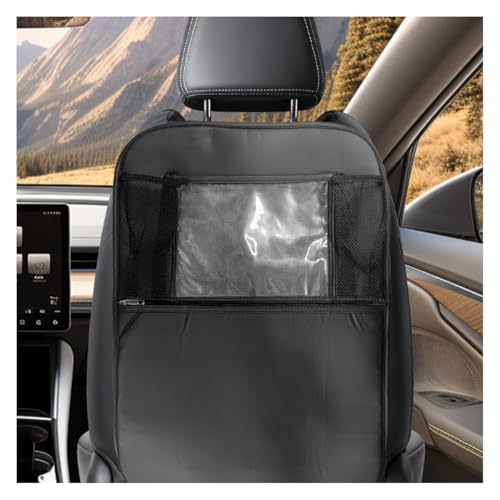 Car Kick Mats Back Seat Protector, Multifunctional Leather Car Rear Seat Hanging Storage Bag, Easy-to-Clean Auto Interior Backseat Organizer Accessory for SUVs, Trucks, Cars (Black) - color: Black