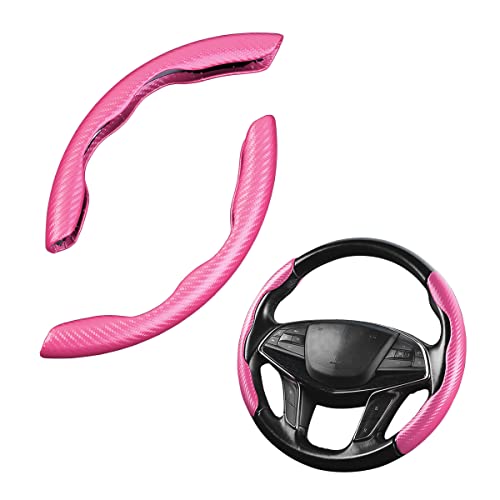 Car Steering Wheel Cover, Carbon Fiber PU Leather Segmented Steering Wheels Protector, Breathable Anti Slip Durable Auto Interior Accessories for Women Men (Carbon Fiber Pink) - color: Carbon Fiber Pink