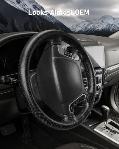 BELINOUS Universal Leather Car Steering Wheel Cover, Stitch On Wrap (Size M4, Black)
