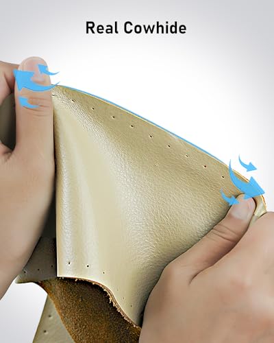 BELINOUS Leather Steering Wheel Cover Lace Up, Stitch on Steering Wheel Wrap, Universal Fit 13-20 Inch Car Truck Pickup Boat, A Whole Piece of Cowhide, DIY w/Needle Thread (Size XL0, Beige) - color: Beige, size: XL0
