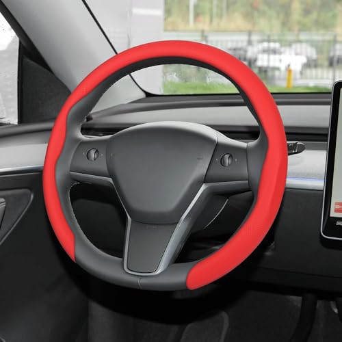 Nappa Leather Steering Wheel Cover,Universal Fit 15 Inch-Premium Non-Slip Breathable Comfort Grip for Cars Trucks SUVs,Anti-Slip Durable Interior Upgrade Red - color: Red