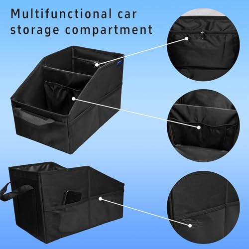 Car Seat Organizer - Passenger Seat Organizer, Collapsible Small Car Seat Storage Organizer with Lid（Black）