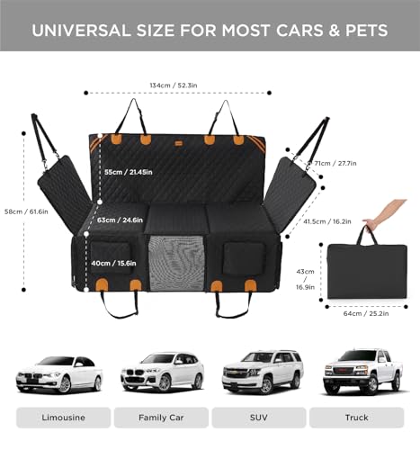 MADE 4 PETS Dog Car Seat Cover for Back Seat - Back Seat Extender for Dogs, Holds 400lbs, Waterproof & Non-Slip Dog Hammock for Car, 8-Layer Hard Bottom with PE Foam, Easy to Install & Clean