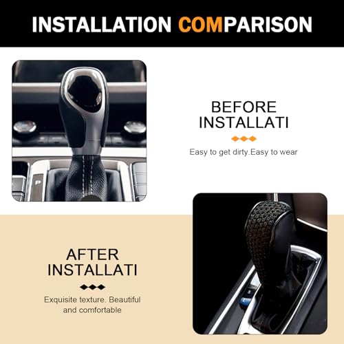 Car Gear Shift Cover, Leather Breathable Car Gear Shift Knob Cover, Waterproof Anti-Slip Shifter Shifting Knob Handle Stick Protector, Universal Auto Interior Decor for Sedan SUV Truck(Black)