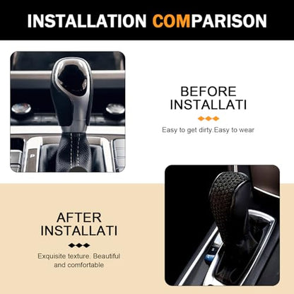 Car Gear Shift Cover, Leather Breathable Car Gear Shift Knob Cover, Waterproof Anti-Slip Shifter Shifting Knob Handle Stick Protector, Universal Auto Interior Decor for Sedan SUV Truck(Black)