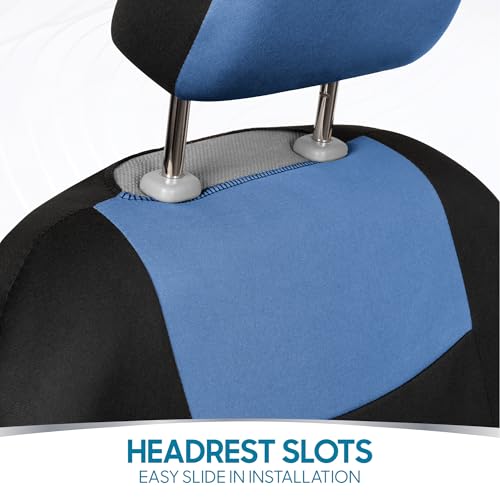 BDK PolyPro Car Seat Covers Full Set in Blue Gray on Black, Front and Rear Split Bench Seat Covers for Cars, Easy to Install Car Seats Cover Set and Accessories for Auto Trucks Van SUV - Blue Gray - color: Blue Gray