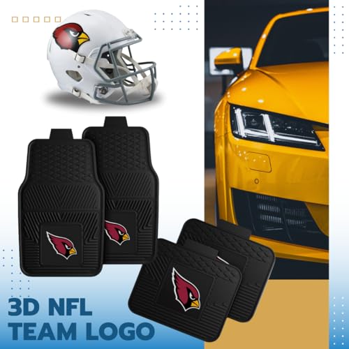 Fanmats Arizona Cardinals Set of 4 Car Mats for Cars, SUV, Pickups - All Weather Technology Protection, Deep Reservoir Design, Universal Fit - 3D NFL Team Logo - 29”x17” Front - 14” x 17” Rear Mat