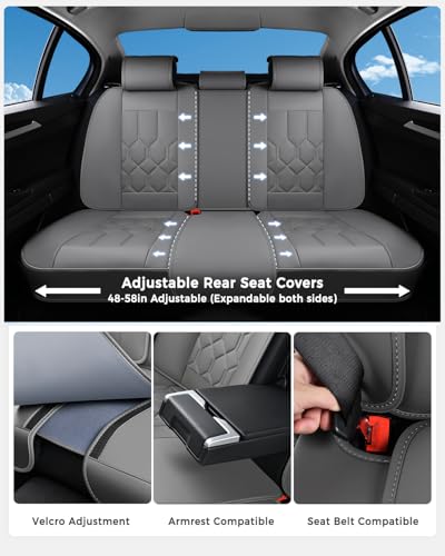 Huidasource Seat Covers Full Set, Universal Fit for Most Cars SUVs Trucks, Full Coverage Waterproof Leather Car Seat Cover, Airbag, Cupholder Compatible, Seat Function Retain, Velcro Adjustable, Gray - color: FS: Gray, size: Full Set