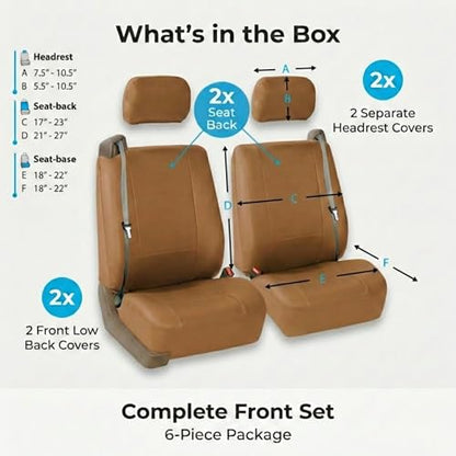 FH Group PU309102 All-Purpose Built-in Seat Belt PU Leather Seat Covers (Tan) Front Set – Universal Fit for Cars Trucks & SUVs - color: Tan - Low Back (Faux Leather), size: Front Set