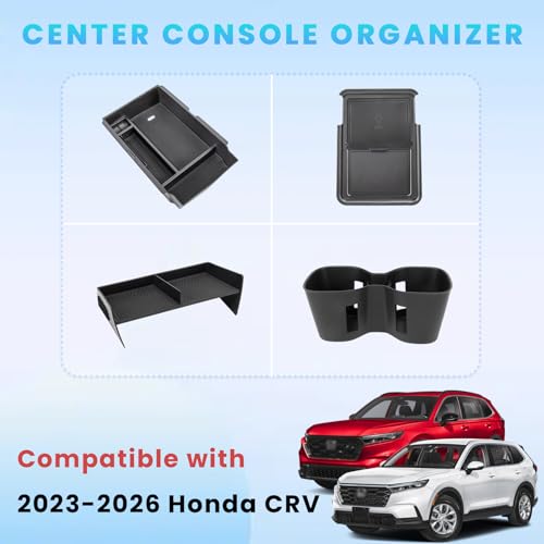 4PCS Center Console Organizer Compatible with 2023 2024 2025 2026 Honda CRV Secondary Box Insert Divider Armrest Storage Tray Hidden Storage Tray Cup Holder Interior Accessories - size: 3 Pcs Center Console Organizer+Cup Holder