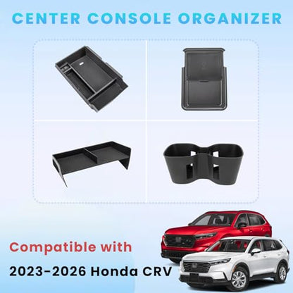 4PCS Center Console Organizer Compatible with 2023 2024 2025 2026 Honda CRV Secondary Box Insert Divider Armrest Storage Tray Hidden Storage Tray Cup Holder Interior Accessories - size: 3 Pcs Center Console Organizer+Cup Holder